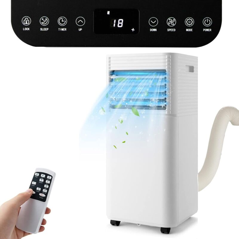 Climatiseur Mobile 4 en 1-9000BTU 20 m² avec Télécommande-Minuterie 24H-Mode Nuit-Verrouillage Enfant-Energie Classe A-Noir - Goplus