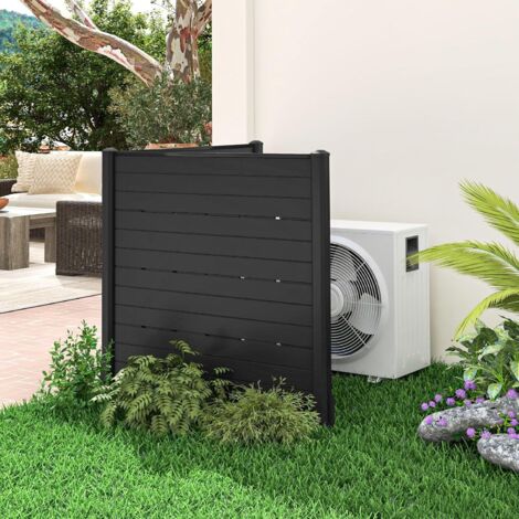 GOPLUS Clôture Privée Extérieure pour Climatiseur avec 5 Piquets de Sol, 2 Panneaux de Clôture pour Poubelles et Équipement de Piscine, pour Arrière-cour, Jardin, 120 X 115 CM (Noir)