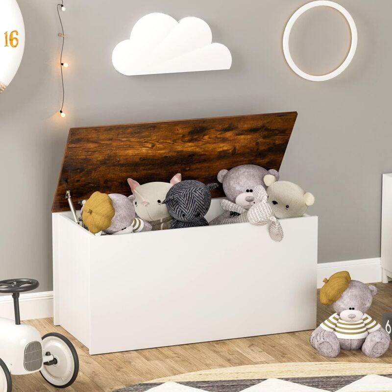 GOPLUS Coffre à Jouet Enfants 90x45x45,5CM Charge 90KG-Grand Espace de Rangement pour Jouets/Livres/Vêtements Blanc
