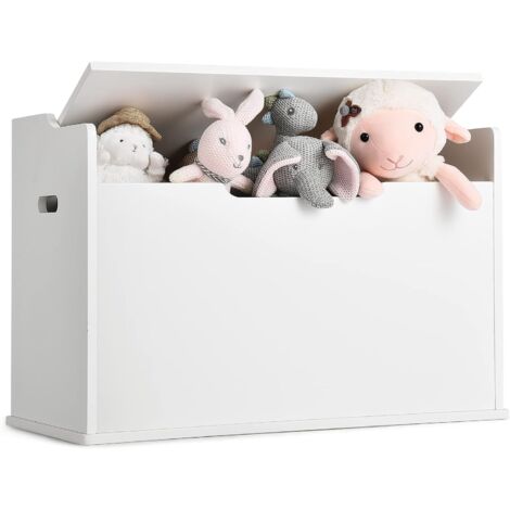 GOPLUS Coffre à Jouets 74x39x52CM à Couvercle Relevable avec Banc-2 Charnières de Sécurité-Poignées de Transport Intégrées,Blanc