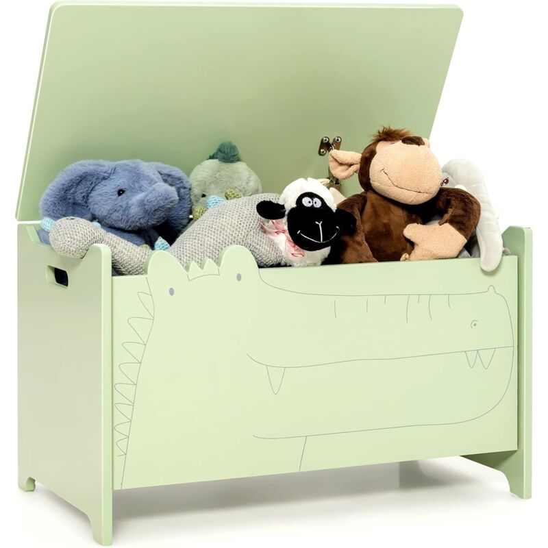 Coffre à Jouets avec Couvercle-60x33x37,5CM-en Forme de Crocodile avec Poignées Pratiques,Coffre de Rangement,Vert - Goplus