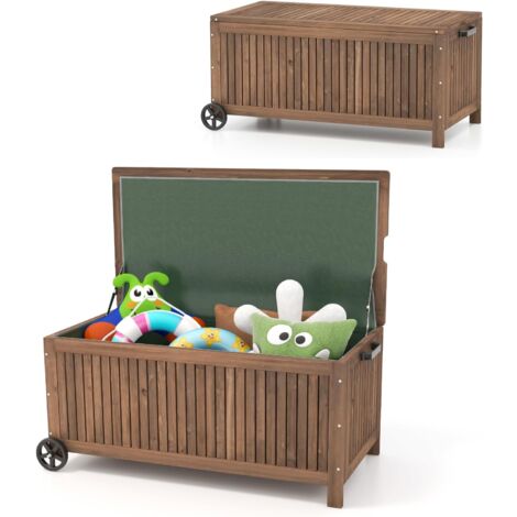 Goplus – Coffre de jardin en bois de sapin 114x58,5x51 cm – Capacité 213 L – Doublure PE imperméable amovible – 2 roues et poignée - 5x51CM-Bo