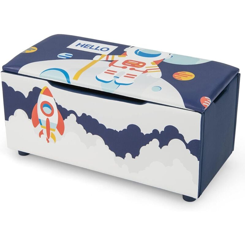 Coffre à Jouets 2 en 1 pour Enfants,Charge 150KG,avec Fentes Anti-pincement/Poignée en Sangle,75x36x38CM,Astronaute - Goplus