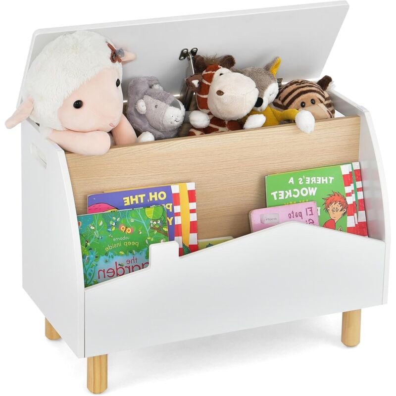 Goplus - Coffres à Jouets pour Enfants, 60x33x37,5 cm, Boîte de Rangement de Jouets avec Pieds en Bois de Pin, Poignées, Blanc