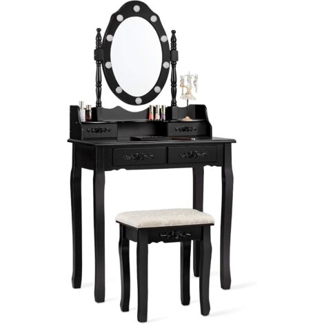 Goplus – Coiffeuse avec miroir rotatif amovible et 10 lumières LED – Table de maquillage 2 en 1 avec 4 tiroirs – Dimensions 75 x 40 x 146 cm – Noir - Rangement-75