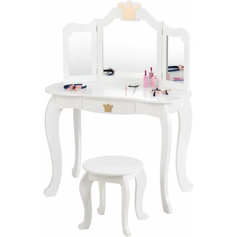Goplus – Coiffeuse enfant 2 en 1 avec 3 miroirs amovibles – Tiroir de rangement – Pieds en bois de pin – Surface lisse et bords arrondis - ANS 2 EN