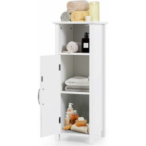 Goplus – Colonne de salle de bain avec tiroir et 3 étagères – MDF imperméable – Dimensions 30 x 30 x 80 cm – Rangement moderne blanc