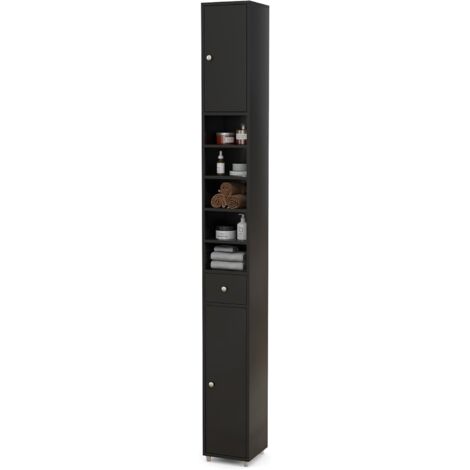 Goplus – Colonne WC 20x20x180cm avec 2 portes, 1 tiroir, 5 étagères réglables – Matériau MDF – Dispositif anti-basculement pour sécurité