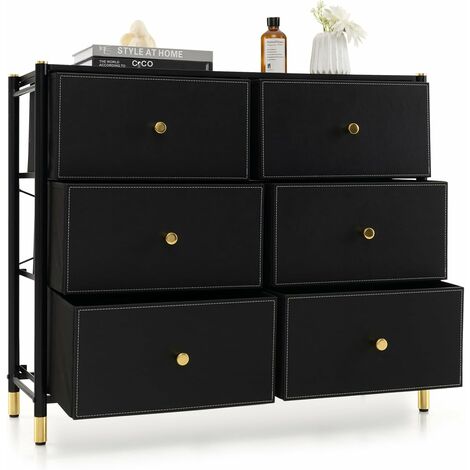 Goplus – Commode 6 tiroirs pliables en tissu avec cadre métal – Dispositif anti-basculement – Dimensions 100x30x58,5 cm – Noir