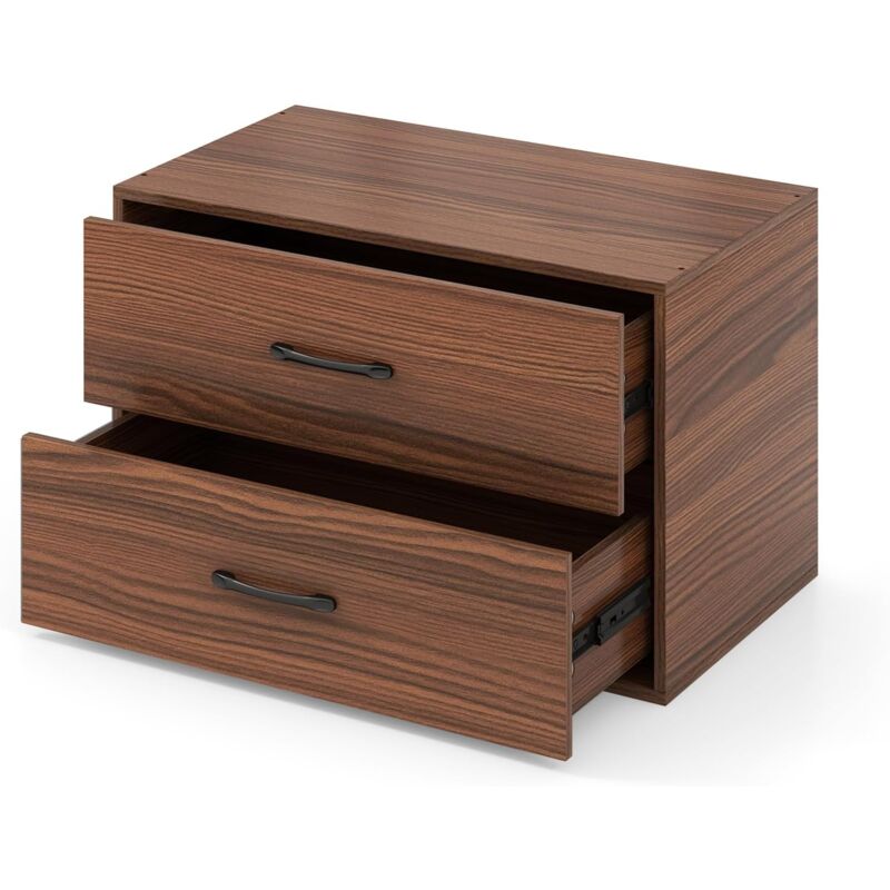 Commode à 2 Tiroirs Empliable, Commode de Rangement en Bois avec Dispositifs Anti-basculement, Armoire de Rangement Moderne, 60x34X38cm (Noyer)