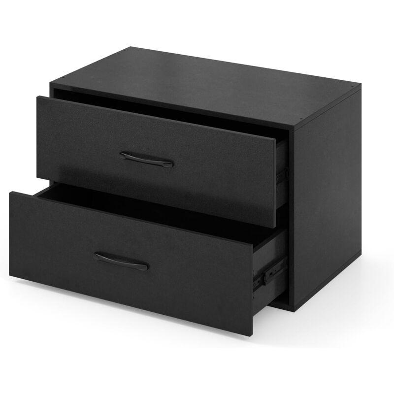 Commode à 2 Tiroirs Empliable, Commode de Rangement en Bois avec Dispositifs Anti-basculement, Armoire de Rangement Moderne, 60x34X38cm (Noir)