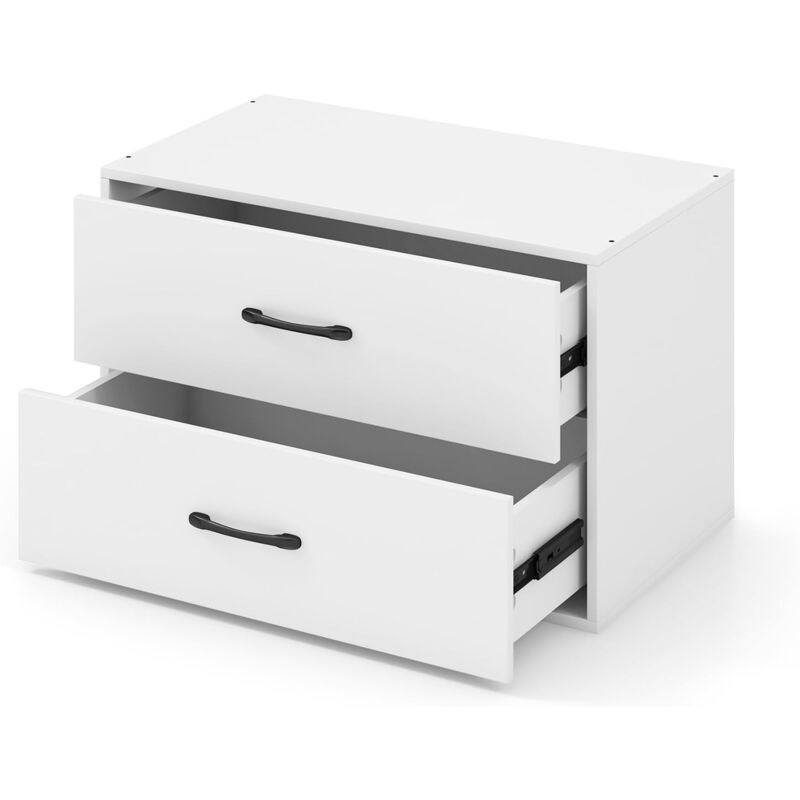 GOPLUS Commode à 2 Tiroirs Empliable, Commode de Rangement en Bois avec Dispositifs Anti-basculement, Armoire de Rangement Moderne, 60x34X38cm (Blanc)