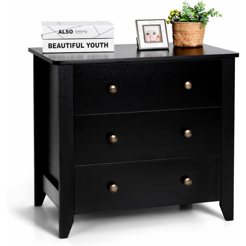 Goplus - Commode à 3 Tiroirs, Meuble de Rangement 3 Tiroirs, Commode de Rangement à Tiroir, avec Double Poignée, Charge 100 kg, Style Scandinave,