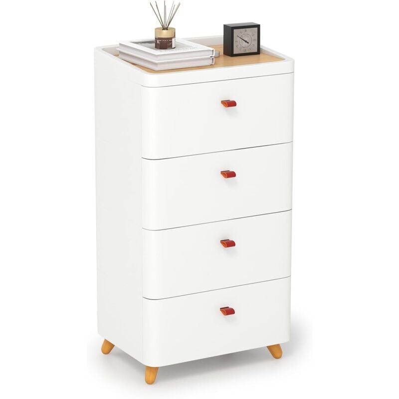 Goplus - Commode à 4 Tiroirs, Meuble de Rangement Moderne avec Plateau Organisateur Amovible, Pieds en Bois Massif, Cabinet de Rangement pour Salon,