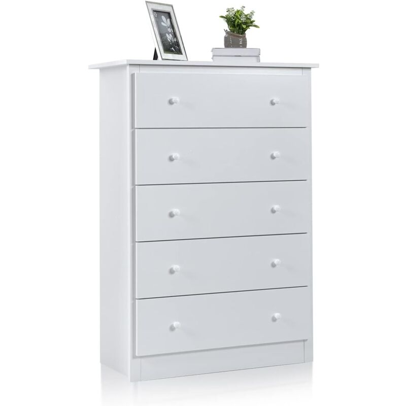 Goplus - Commode à 5 Tiroirs, Armoire Haute de Rangement en Bois avec Kit Anti-basculement, Poignées, Tiroirs Faciles à Tirer, Meuble de Rangement