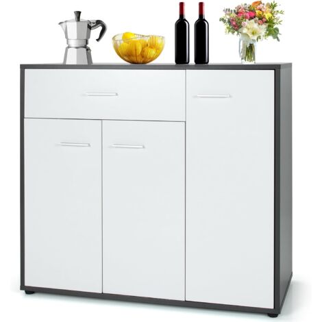 GOPLUS Commode Armoire de Rangement Casier-3 Portes et Tiroir 88x40x80CM pour Salon Bureau Chambre Entrée Cuisine Blanc