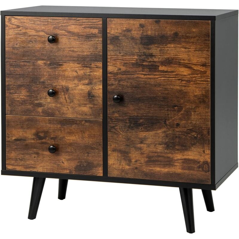 Commode avec 3 Tiroirs et Porte 73x40x76,5cm-Étagère Réglable-Dispositif Anti-Renversement Style Industriel - Goplus