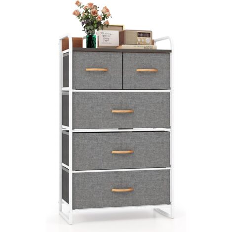 GOPLUS Commode Chambre 5 Tiroirs en Tissu, Commode avec Plateau en MDF&Cadre en Métal, Armoire de Rangement pour Salon, Chambre à Coucher, 58 x 30 x 100cm