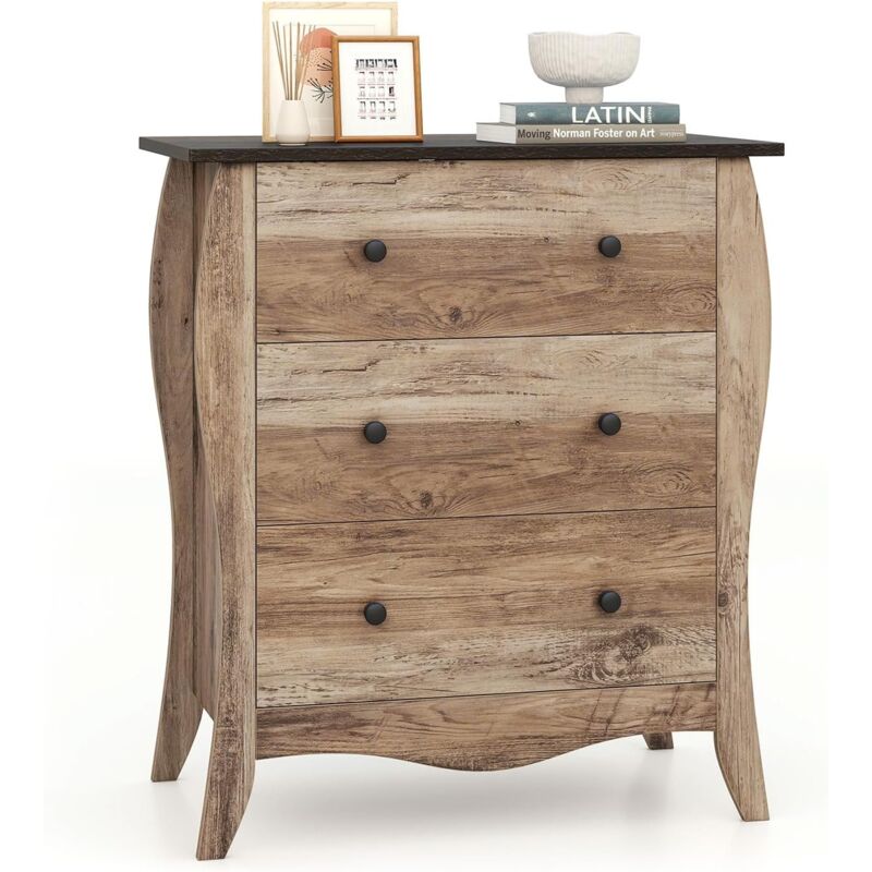 Goplus - Commode Chambre à Troirs, Meuble Rangement Salon avec Tiroirs en Tissu, Dessus Spacieux et Kit Anti-basculement, Style Classique, Convient