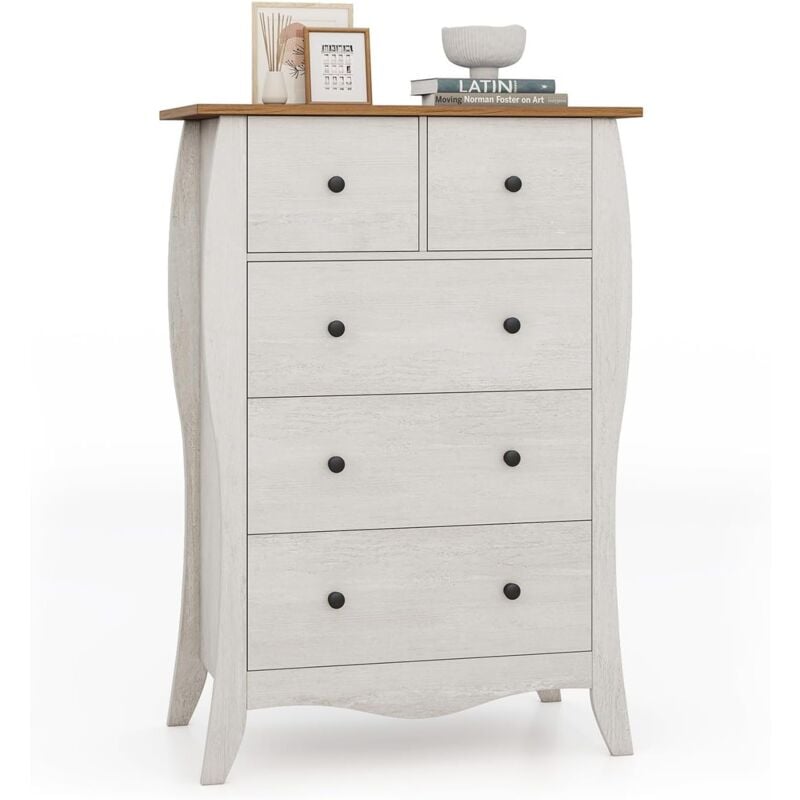 Commode Chambre à Troirs, Meuble Rangement Salon avec Tiroirs en Tissu, Dessus Spacieux et Kit Anti-basculement, Style Classique, Convient pour