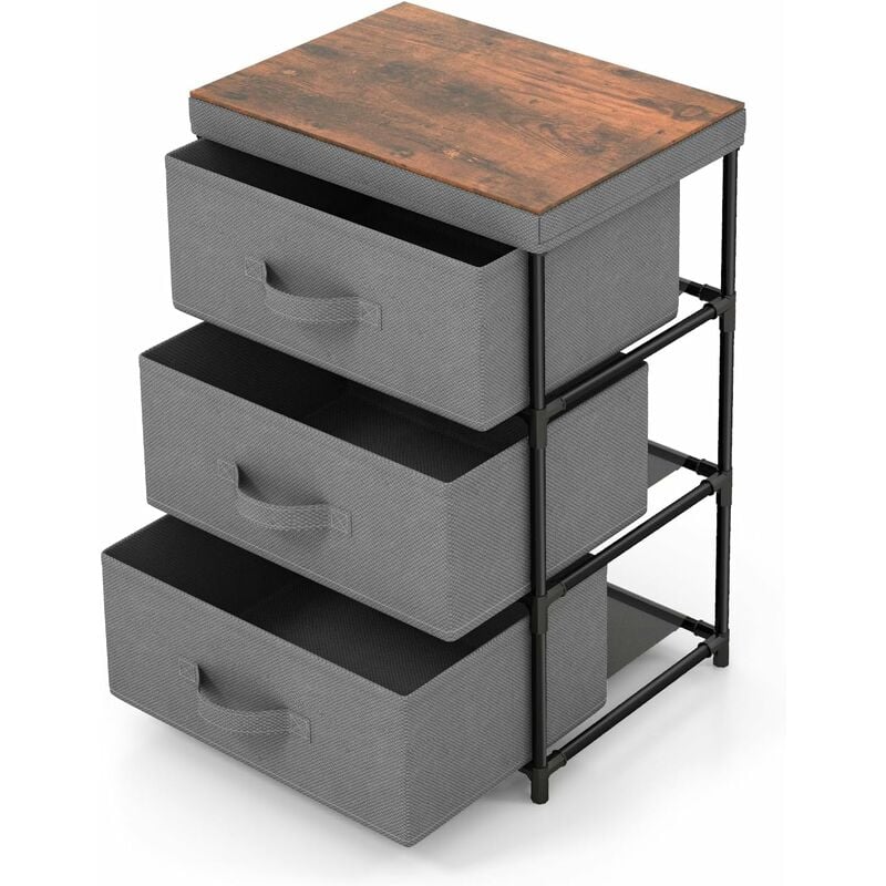 Commode de Rangement 3 Tiroirs, Meuble de Rangement avec Tiroirs en Tissu, Cadre Métallique Robuste, avec Tiroirs Amovibles et Pliables, pour