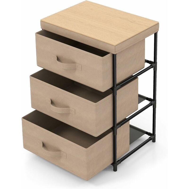 Goplus - Commode de Rangement 3 Tiroirs, Meuble de Rangement avec Tiroirs en Tissu, Cadre Métallique Robuste, avec Tiroirs Amovibles et Pliables,