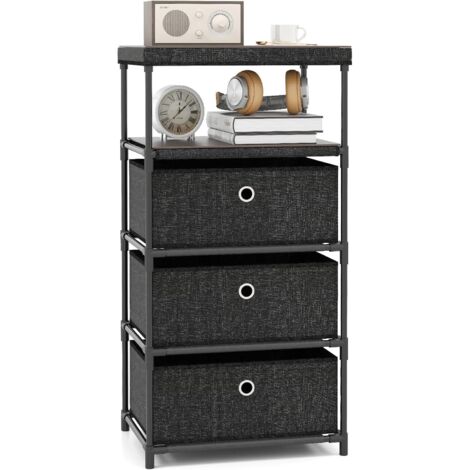 GOPLUS Commode de Rangement à 3 Tiroirs avec Étagère, Bacs en Tissu, Cadre en Métal, Organisateur Armoire de Rangement pour Salon, Chambre Adulte, Placard, 40 x 30 x 81 cm