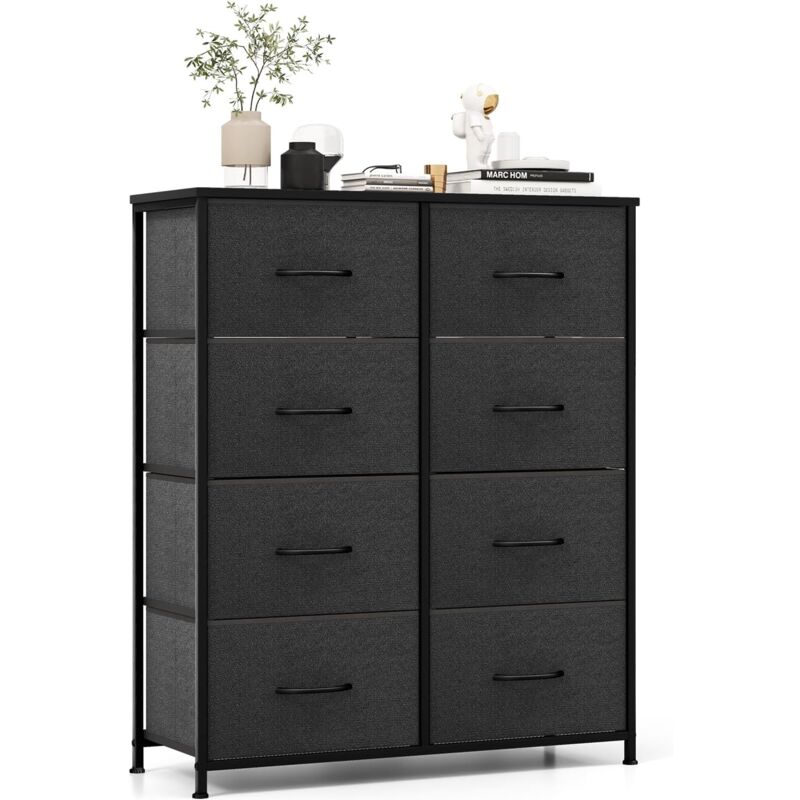 Commode en Tissu à 8 Tiroirs Pliables-Châssis en v Renforcé & Cadre Métallique-Protection Anti-basculement Noir - Goplus