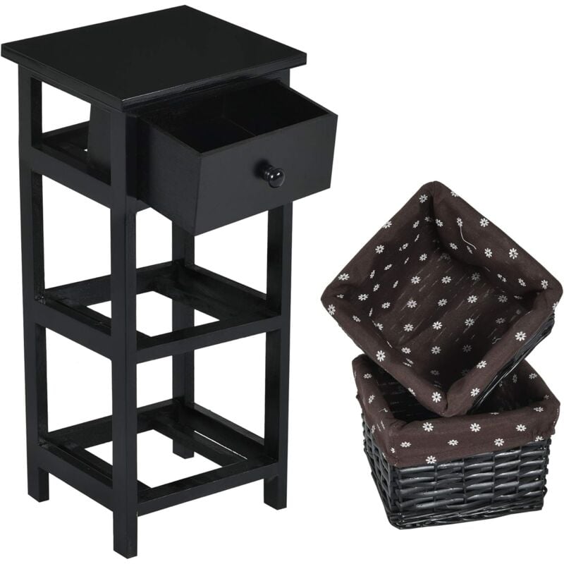 Goplus - Commode Rangement 1 Tiroir et 2 Paniers Etagere en Bois,Table De Chevet en Bois Moderne,Unite De Rangement d'Armoires avec Tiroir et Panier