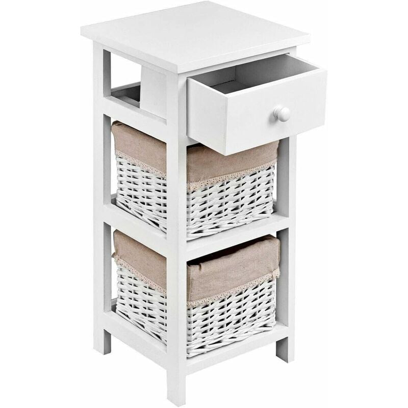 Goplus - Commode Rangement 1 Tiroir et 2 Paniers Etagere en Bois,Table De Chevet en Bois Moderne,Unite De Rangement d'Armoires avec Tiroir et Panier