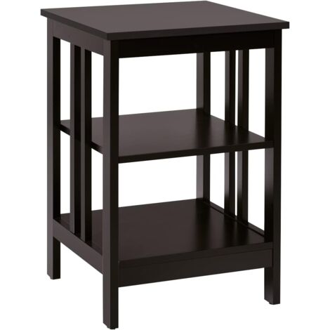 GOPLUS Comodino Camera, a 3 Ripiani, Mobiletto Multifunzione in Legno, Superficie Impermeabile, Carico 10+5+5 kg, 40x40x61 cm (Marrone)