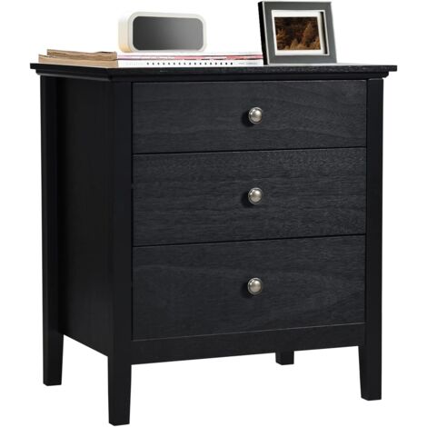 GOPLUS Comodino con 3 Cassetti, Struttura Stabile e Resistente in Legno, Ampio Spazio di Archiviazione, Adatto per Salone e Camera da Letto, 60 x 45 x 66 cm (nero)