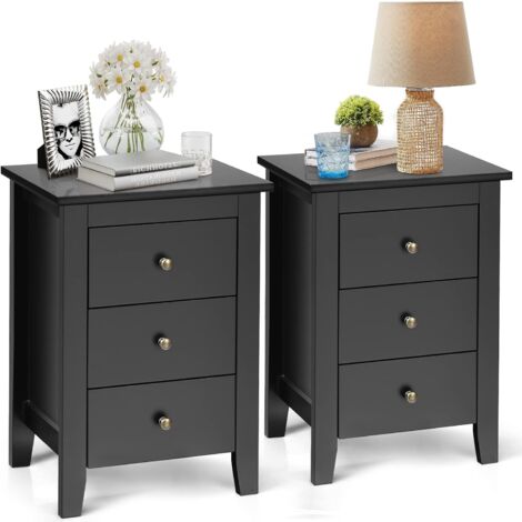 GOPLUS Comodino con Cassetti, 4 Gambe e Manico, Tavolino Laterale per Camera da Letto, Salotto, 46 x 37 x 65 cm, Design Moderno (2 Pezzi, nero)