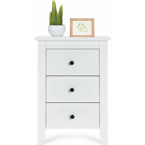 GOPLUS Comodino con Cassetti, 4 Gambe e Manico, Tavolino Laterale per Camera da Letto, Salotto, 46 x 37 x 65 cm, Design Moderno(1 Pezzo,Bianco)