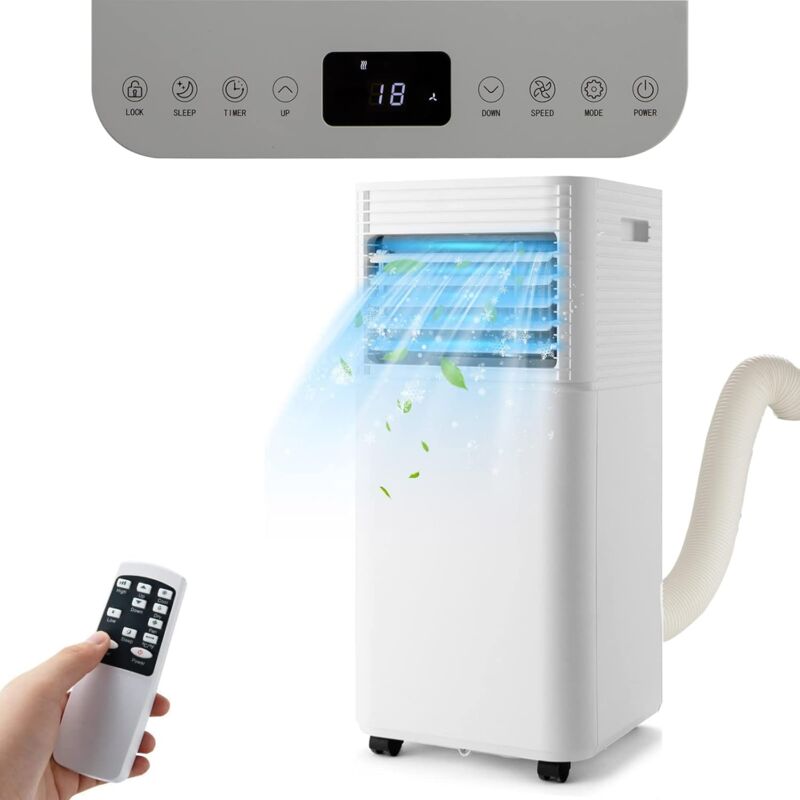 Climatiseur Mobile 4 en 1-9000BTU 20 m² avec Télécommande-Minuterie 24H-Mode Nuit-Verrouillage Enfant-Energie Classe A-Blanc - Goplus