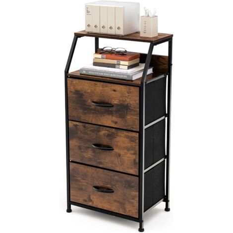 Goplus – Console industrielle à 3 tiroirs en MDF et acier – 2 étagères ouvertes – Dimensions 45 x 29,5 x 92 cm – Pour bureau et salon, brun rustique