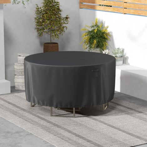 GOPLUS Copertura Protettive Per Mobili da Giardino, Copri Tavolo per Esterno Impermeabile con prese d'aria, fibbie e coulisse, Telo Copritavolo Rotondo Antipolvere Antivento (Nero, L)