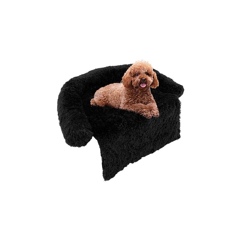 Coussin pour Animaux avec traversin Doux, Tapis apaisant en Peluche pour Chien avec Housse Amovible Lavable, Noir, s - Goplus