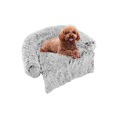 GOPLUS Coussin pour Animaux avec traversin Doux, Tapis apaisant en Peluche pour Chien avec Housse Amovible Lavable, Blanc, S
