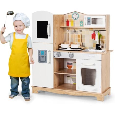GOPLUS Cucina Giocattolo per Bambini, Cucina in Legno con Armadietti e Accessori, Migliorare la Capacità Pratica, Adatto a Bambini di 3-7 anni (81 x 29 x 89 cm)