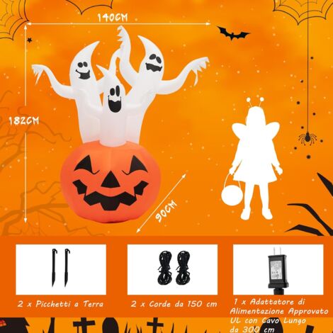 GOPLUS Decorazione Gonfiabile da Giardino di Halloween di 1,82 m con LED e Ventilatore Integrato, Set di Zucche e Fantasmi, Decorazione per Giardino Gonfiabile, Decorazione per FESTIVITÀ Interni
