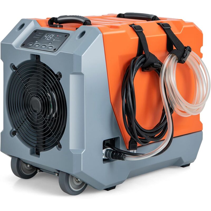 Goplus - 85L/Jour Déshumidificateur Industriel pour 465 M²-Minuterie 24H,Mobile avec Pompe/Tuyau de Drainage-Dégivrage Automatique,Gris