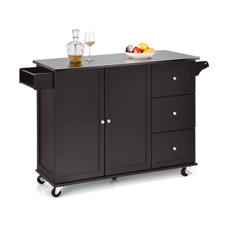 Goplus - Desserte de Cuisine, 135 x 45,5 x 91,5 cm, Placard à roulettes avec Support à épices et Porte-Serviettes,Brun