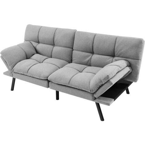 GOPLUS Divano Letto Convertibile in Memory Foam, Divano con Schienale e Braccioli Regolabili, 6 Gambe in Metallo, Poltrona da Terra per Soggiorno, Camera da Letto, Ufficio, Grigio