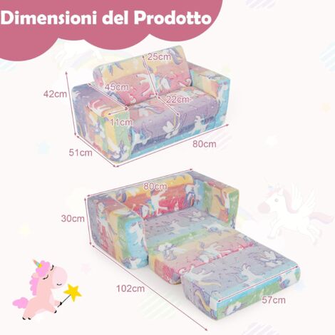 GOPLUS Divano per Bambini 2 in 1 con Schienale, 3-12 anni, 80 x 51 x 42 cm