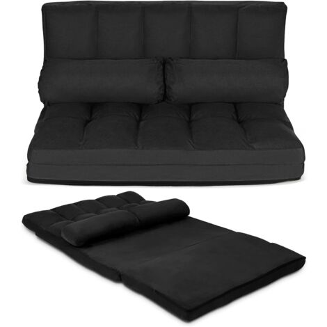 GOPLUS Divano Pieghevole a Terra, 6 Posizioni Regolabili dello Schienale, con 2 Cuscini Rimovibili e Lavabili, per Soggiorno, Camera da Letto, 180x113x15-61 cm (nero)