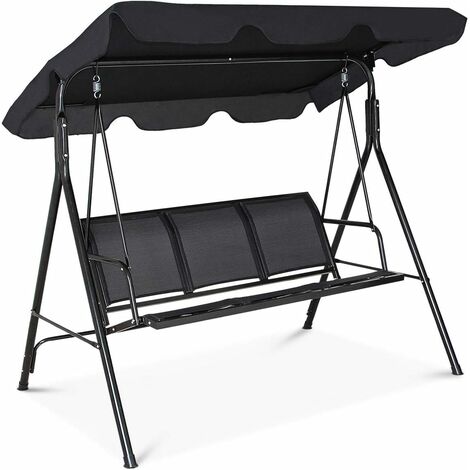 GOPLUS Dondolo a 3 Posti da Giardino con Tetto Marrone/Nero 170x155x110 cm (Nero)