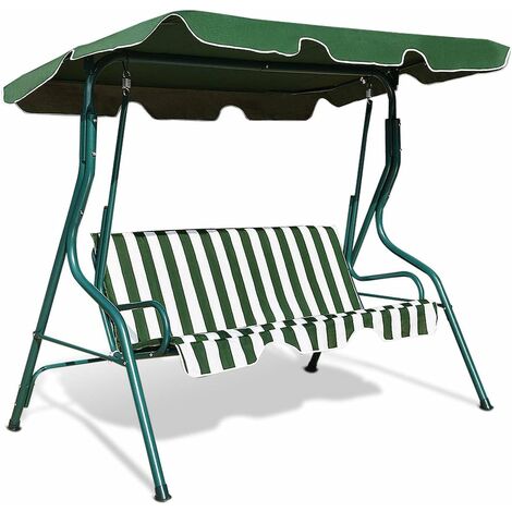GOPLUS Dondolo a 3 Posti in Acciaio, Dondolo da Esterno con Tettuccio Inclinabile e Resistente al Sole, Ideale per Giardino, Cortile e Terrazzo, 172 x 110 x 154 cm, con Portata di 240 kg (verde)