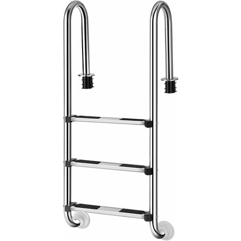 GOPLUS Echelle à 3 Marches de Piscine en Acier Inoxydable 132x50x26,5CM avec Pédales Antidérapantes,Base de Support Plastique