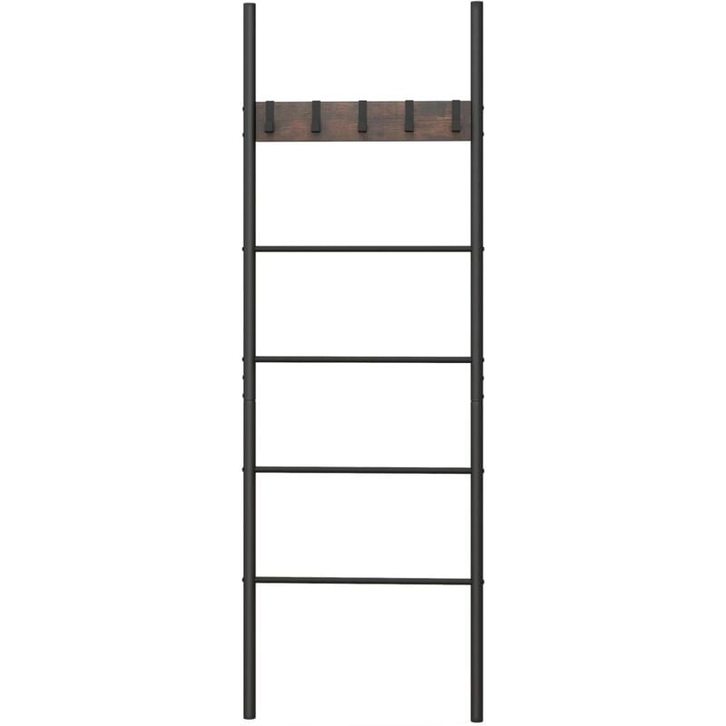 Goplus - chelle Porte-couverture-Inclinée contre Mur-échelle de Couverture 5 Niveaux avec 5 Crochets Amovibles-étagère de Rangement